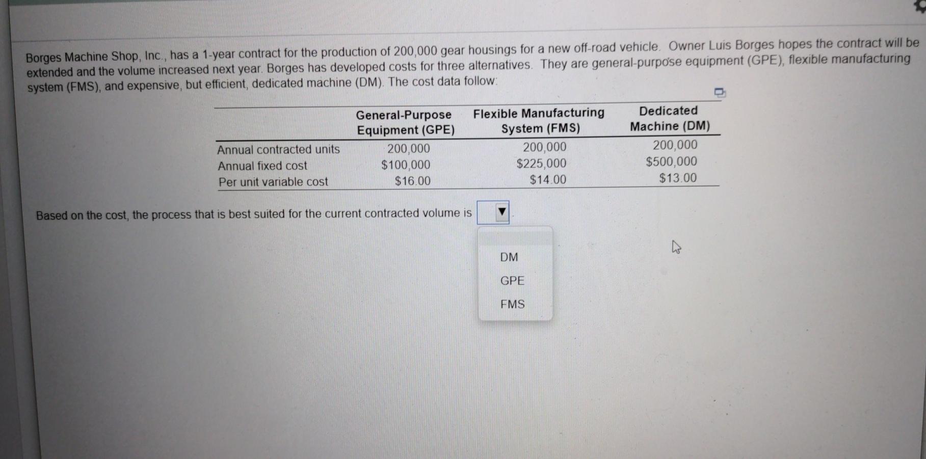 Borges Machine Shop, Inc., has a 1-year contract