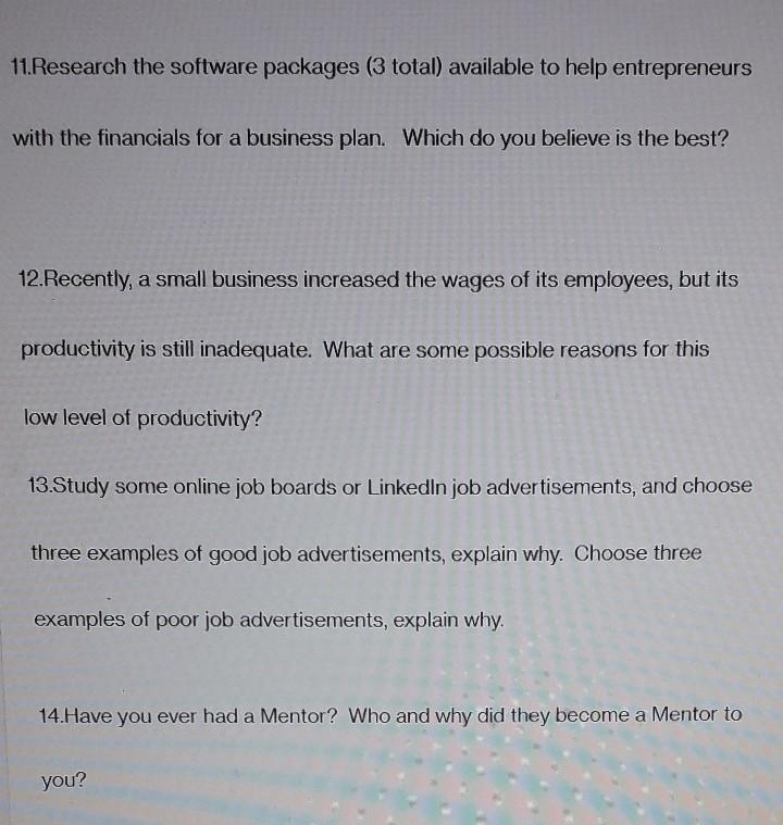 11. Research the software packages (3 total)