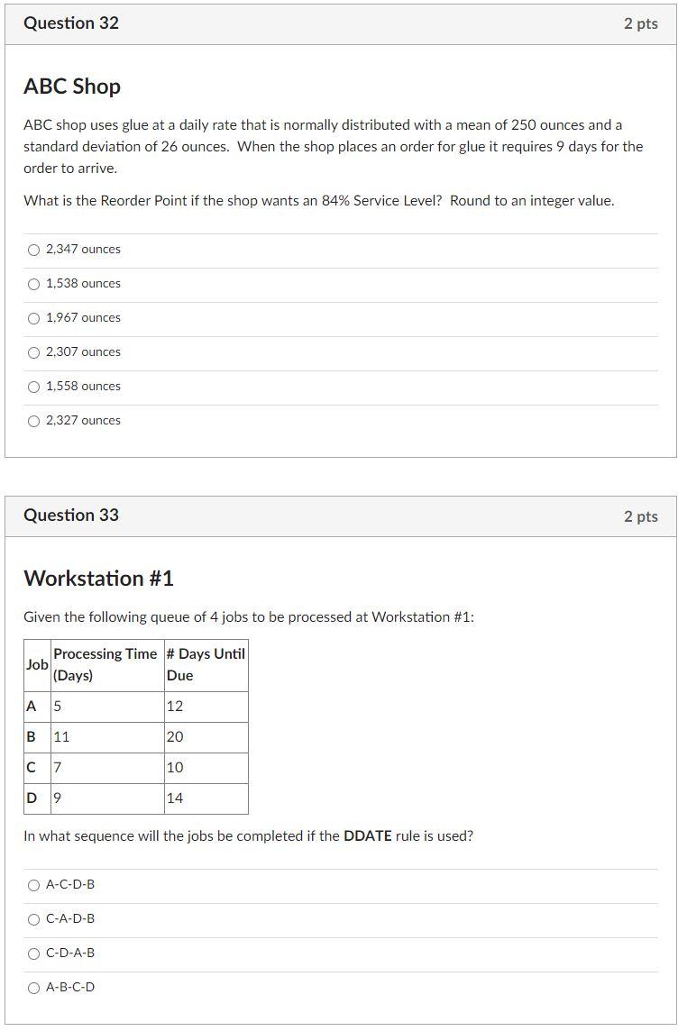 NO NEED TO ANSWER # 36 Question 32 2 pts ABC Shop