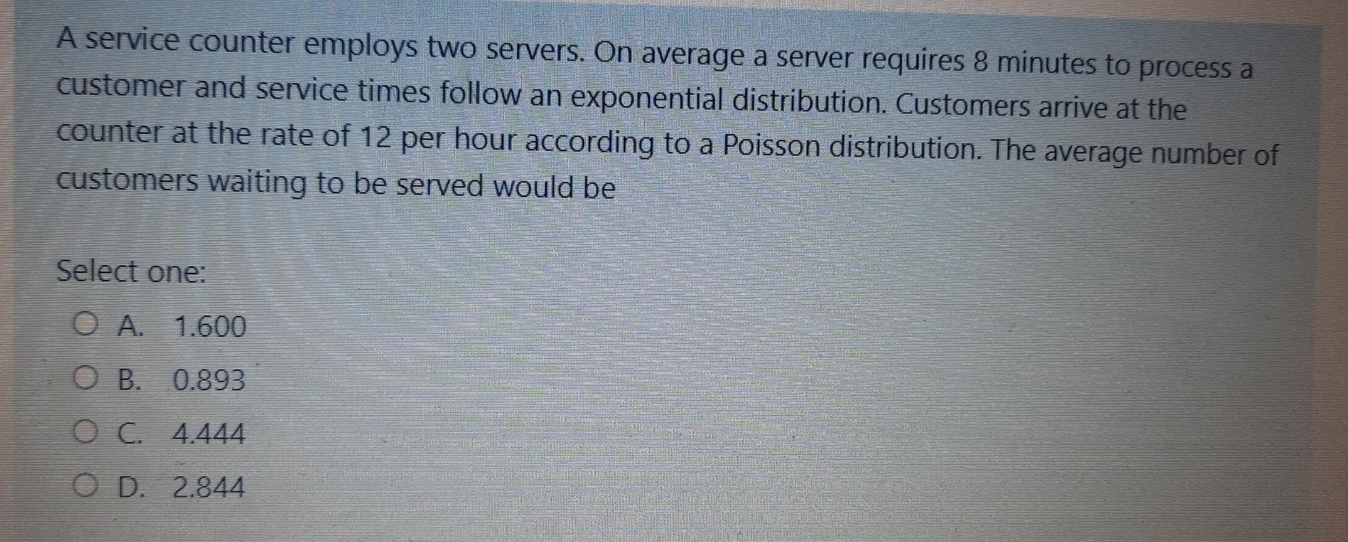 A service counter employs two servers. On average