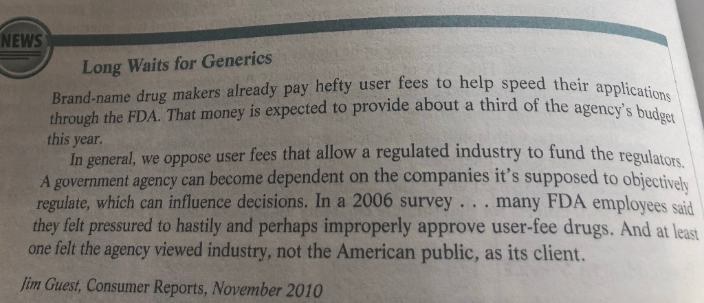 What are some ethical issues of the FDA's funding