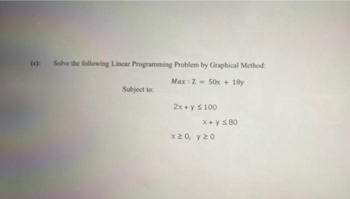 (c): Solve the following Linear Programming