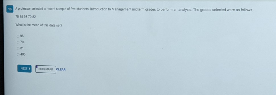 13 A professor selected a recent sample of five