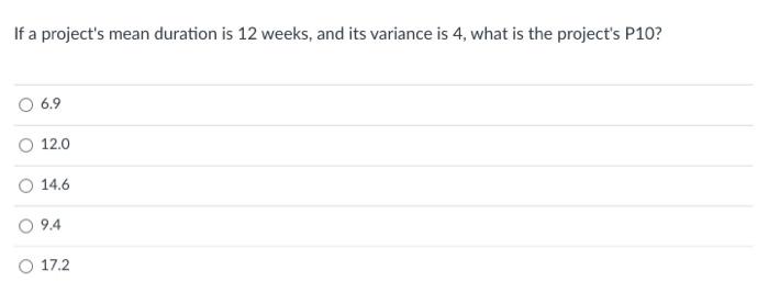 pls help If a project's mean duration is 12