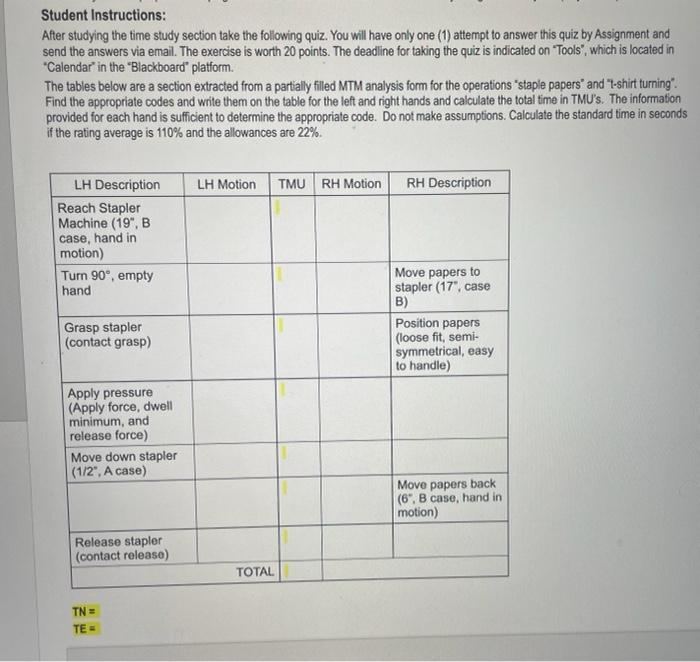 Student Instructions: After studying the time