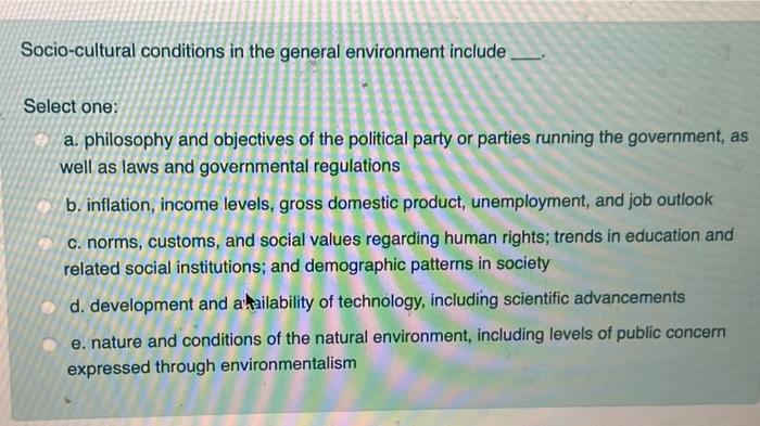 Socio-cultural conditions in the general