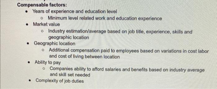 1. Determine point values for each compensable