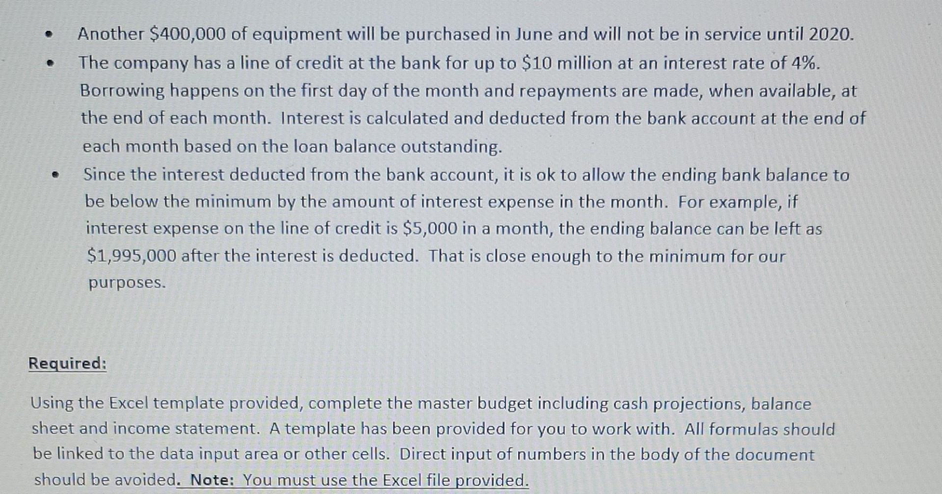 right answer please Master Budget Assignment