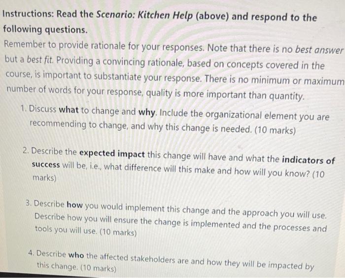 scenario based question Instructions: Read the