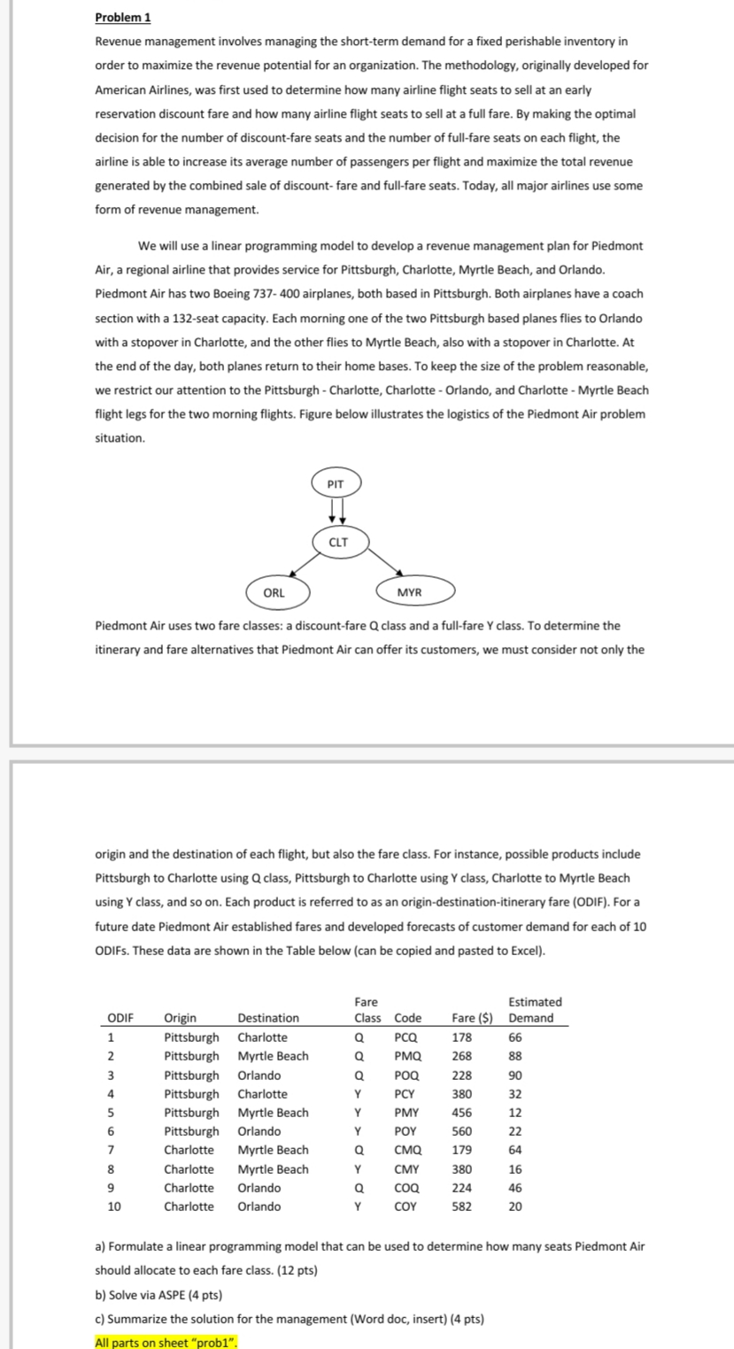 Problem 1 Revenue management involves managing