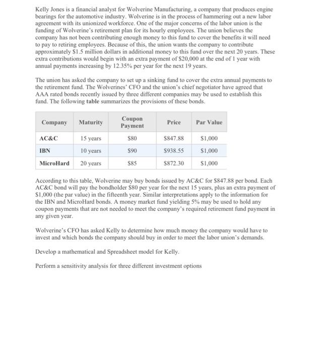 Kelly Jones is a financial analyst for Wolverine