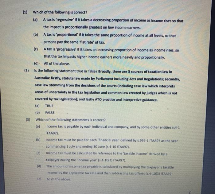 (1) (2) Which of the following is correct? (a) A