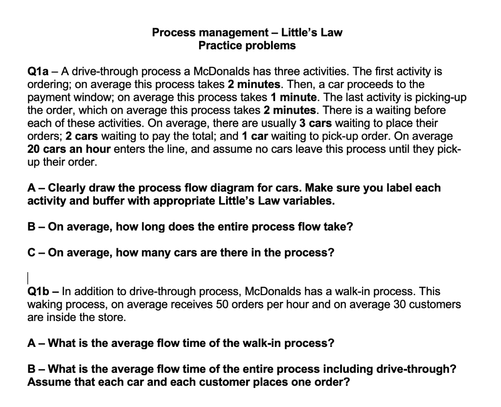 Process management - Little's Law Practice