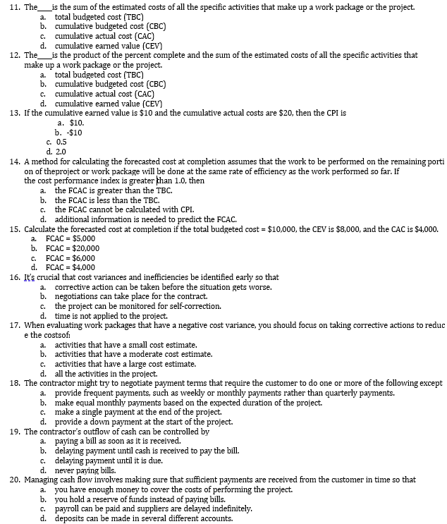 a. c. a. 11. The _is the sum of the estimated