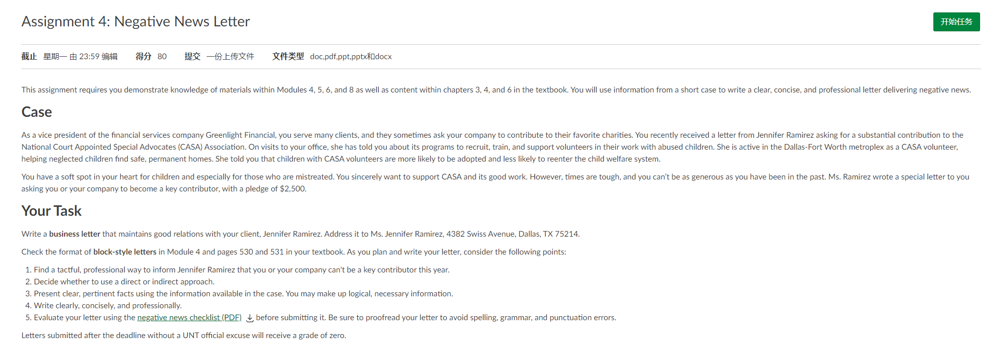 Assignment 4: Negative News Letter 23:59 9 80 14*