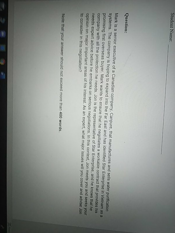 answer for this Student Name: Question: Mark is a