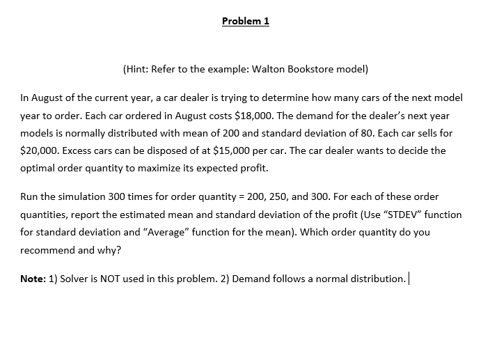 Problem 1 (Hint: Refer to the example: Walton