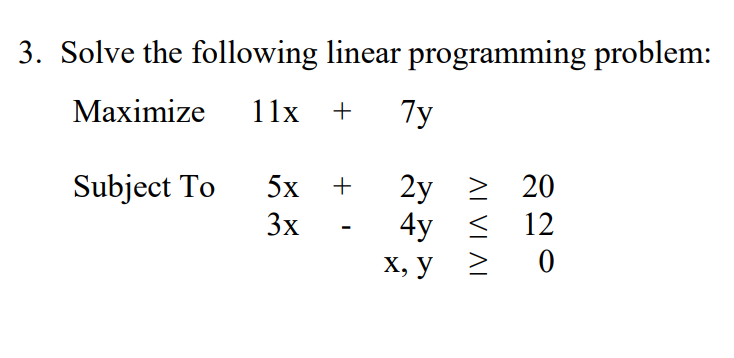 3. Solve the following linear programming