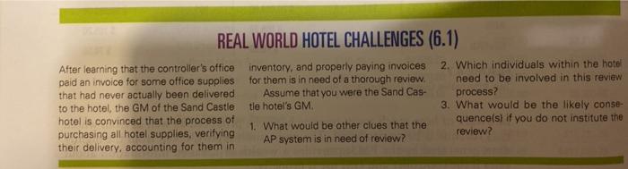 REAL WORLD HOTEL CHALLENGES (6.1) After learning
