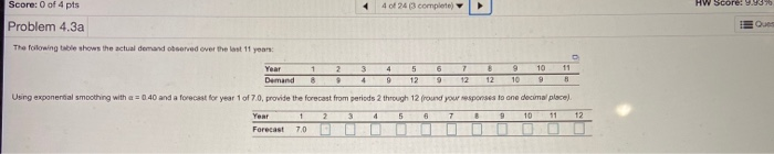 Score: 0 of 4 pts 4 4 of 24 complete HW Scores
