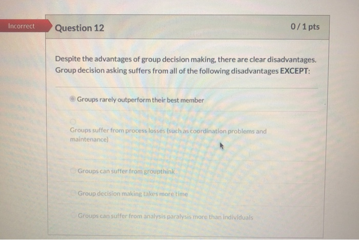 Incorrect Question 12 0/1 pts Despite the