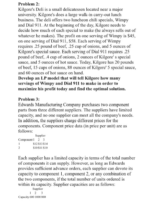 Do not do problem 3 only 2, ues excel solver if