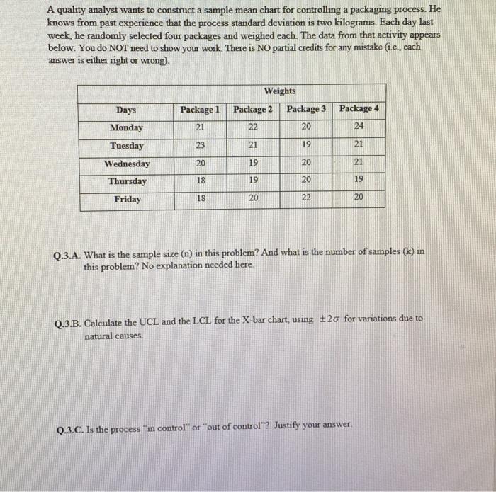 A quality analyst wants to construct a sample