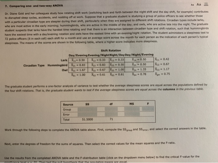 7. Comparing one- and two-way ANOVA Aa Aa Dr.