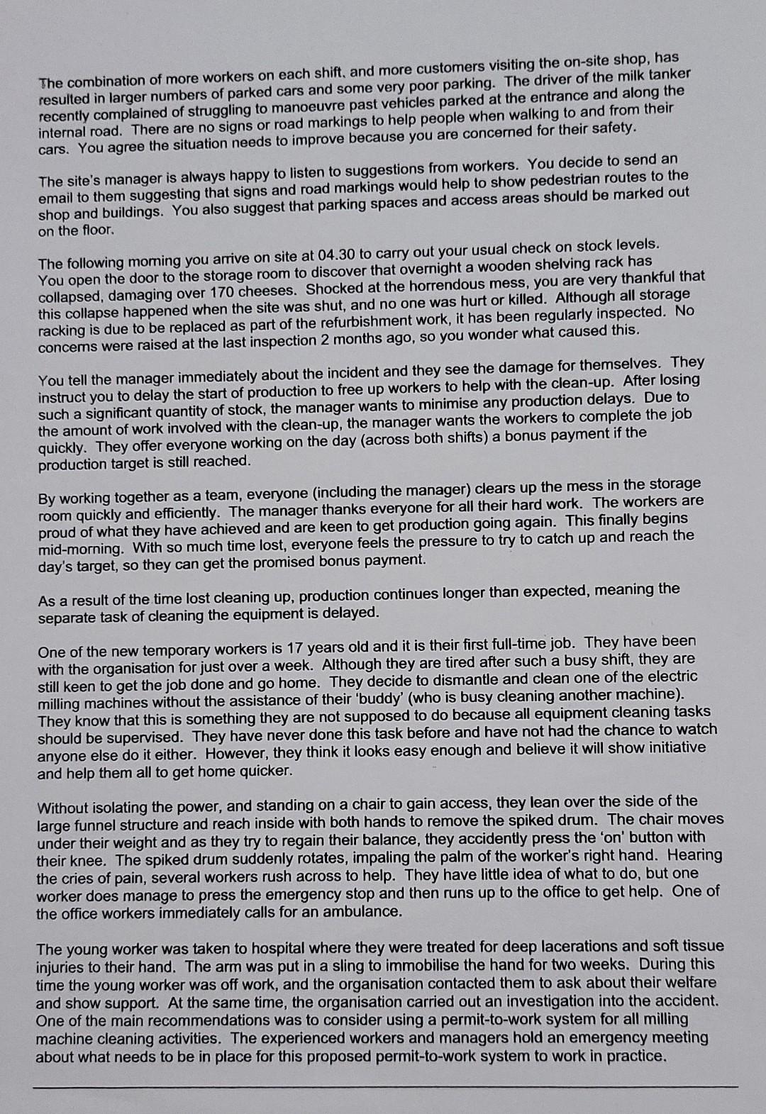 SCENARIO You are a shift supervisor working for