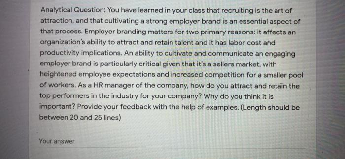 Analytical Question: You have learned in your