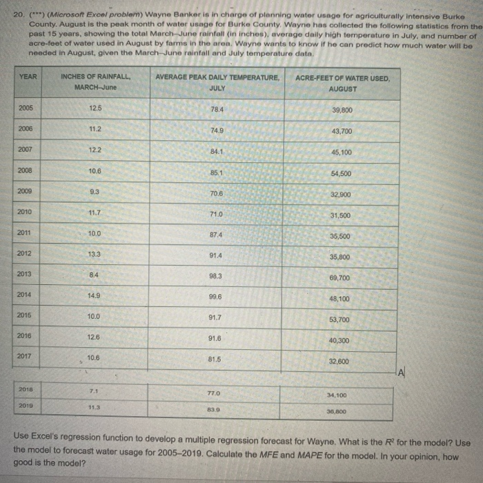 20. (**) (Microsoft Excel problem) Wayne Banker