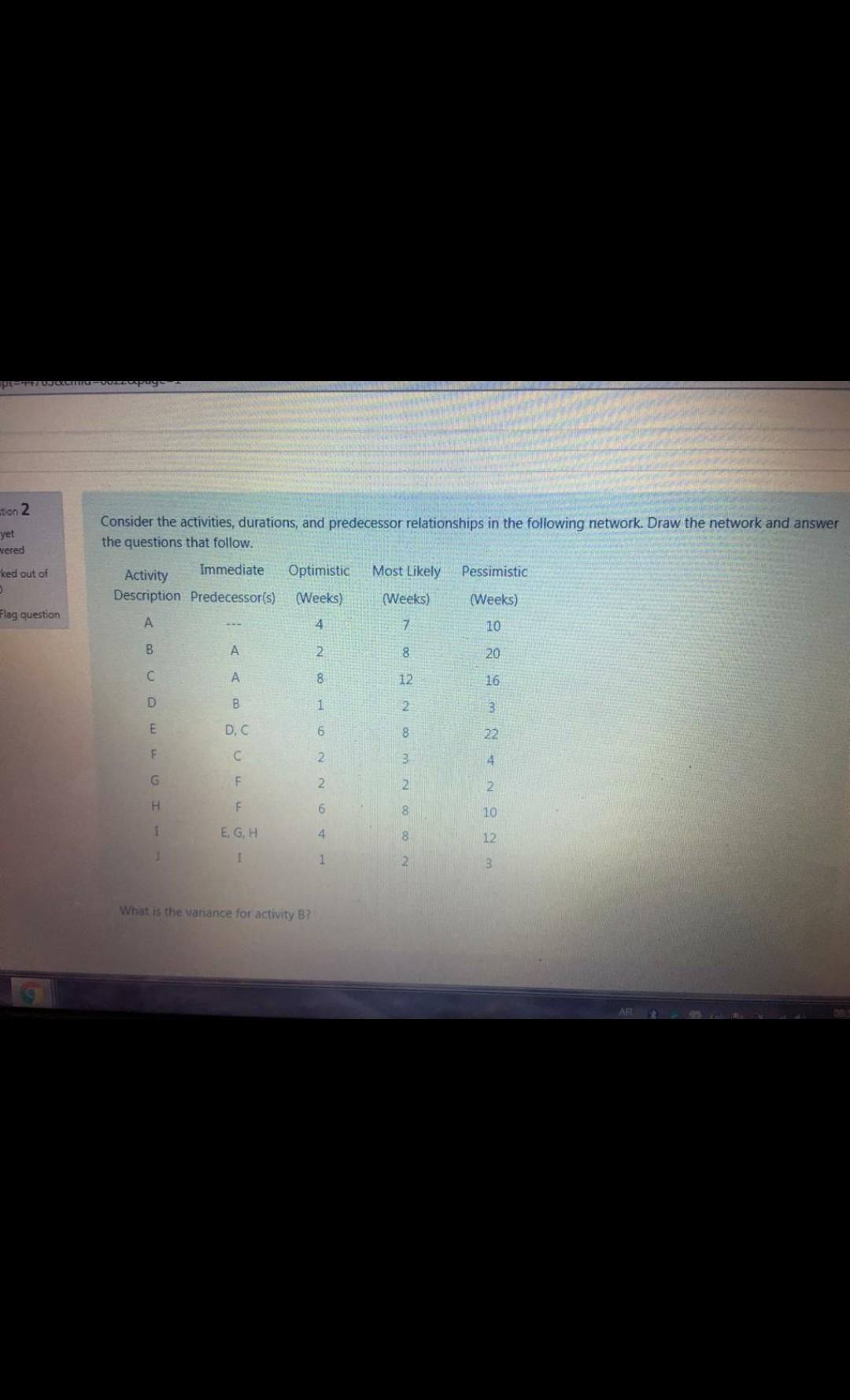 tion 2 yet wered Consider the activities,