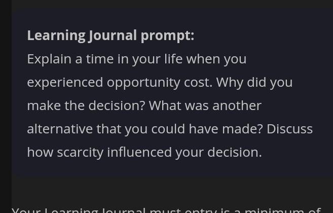 Learning Journal prompt: Explain a time in your