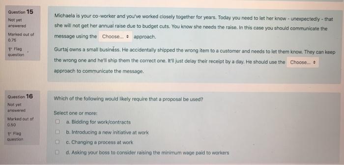 Communications) Question 15 Not yet answered