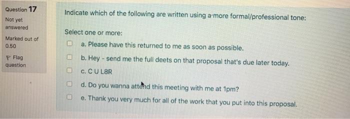 Communications) Question 15 Not yet answered