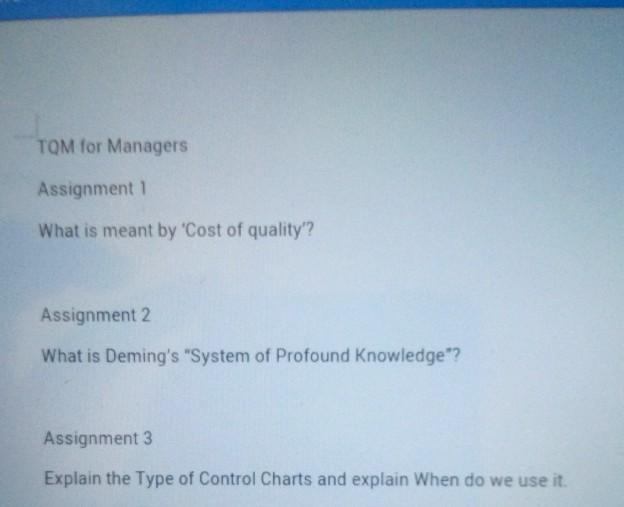 Needed ASAP please TOM for Managers Assignment 1