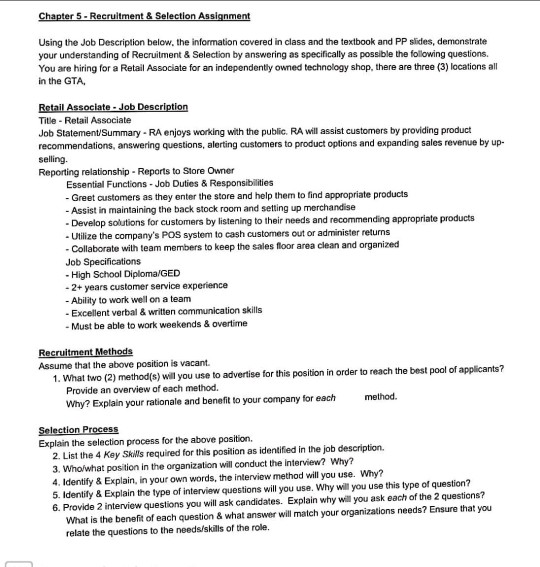 Chapter 5 - Recruitment & Selection Assignment