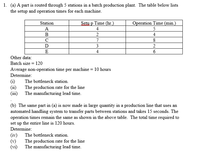 1. (a) A part is routed through 5 stations in a