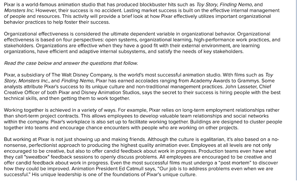 - Knowledge Sharing Pixar is a world-famous