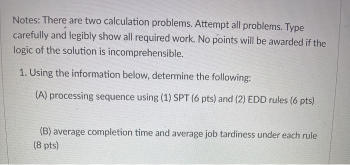 Notes: There are two calculation problems.