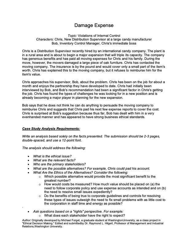 ? Damage Expense Topic: Violations of Internal