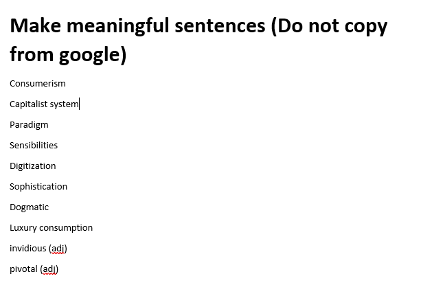 Make meaningful sentences (Do not copy from