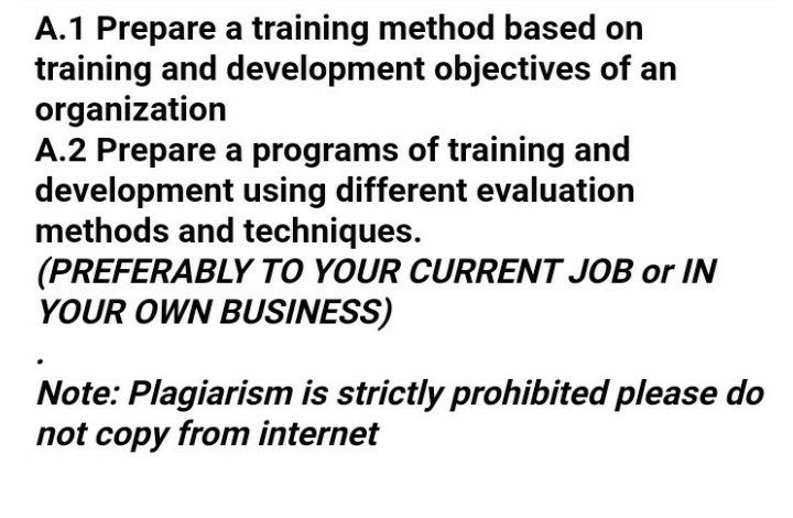 A.1 Prepare a training method based on training