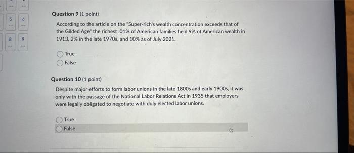 1 5 8 6 9 Question 9 (1 point) According to the