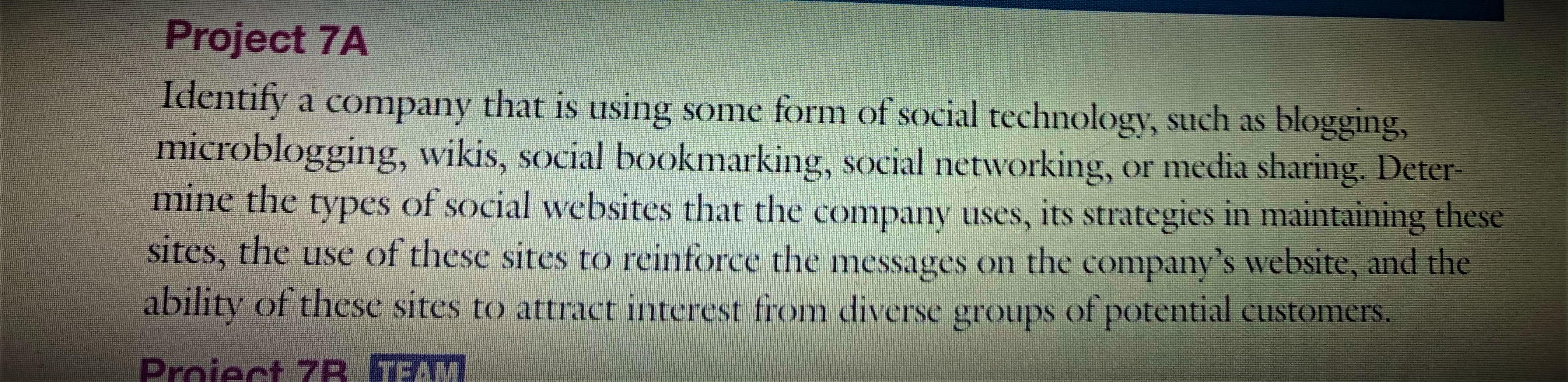 Project 7A Identify a company that is using some