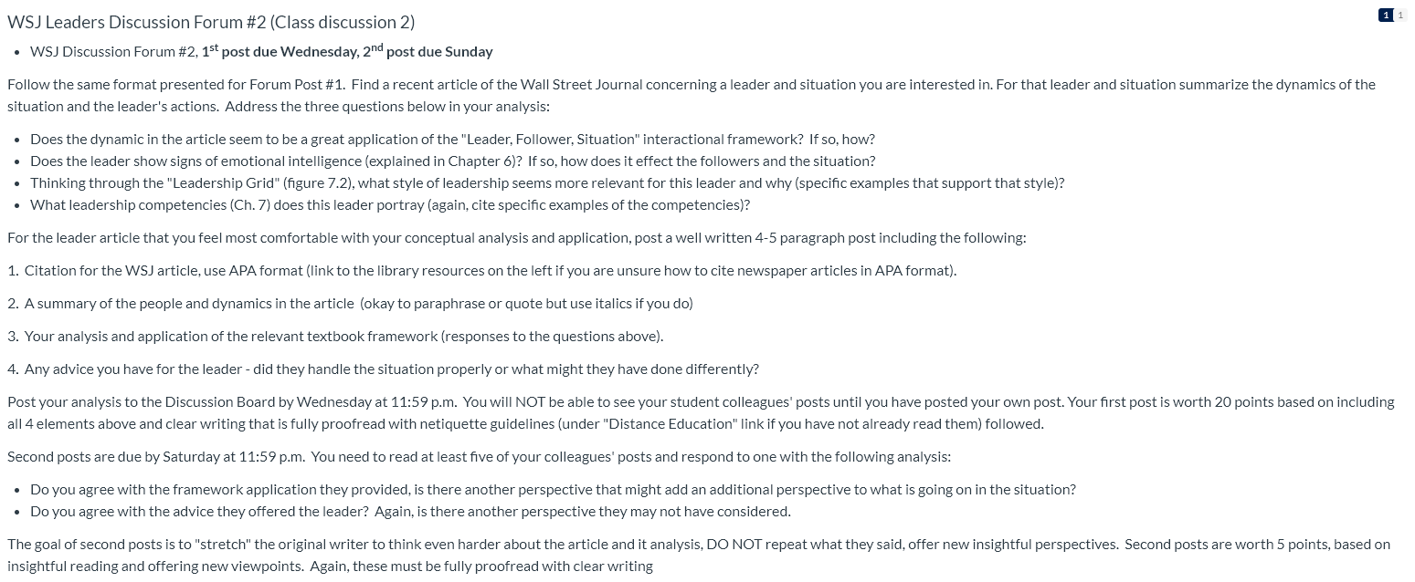 WSJ Leaders Discussion Forum #2 (Class discussion