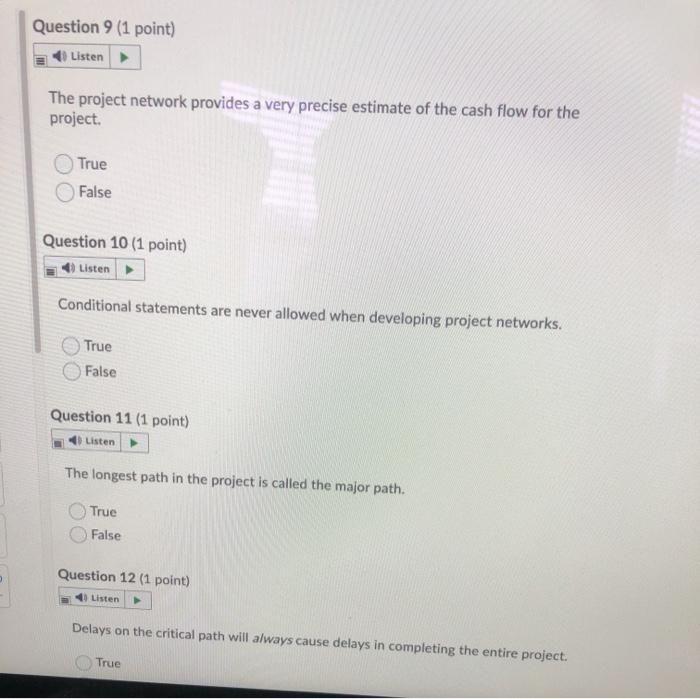 Question 9 (1 point) Listen The project network