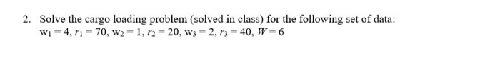 2. Solve the cargo loading problem (solved in