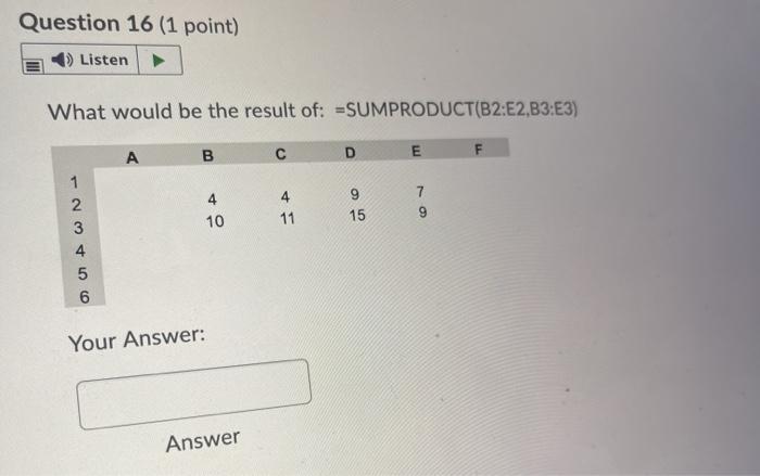 Question 16 (1 point) Listen What would be the