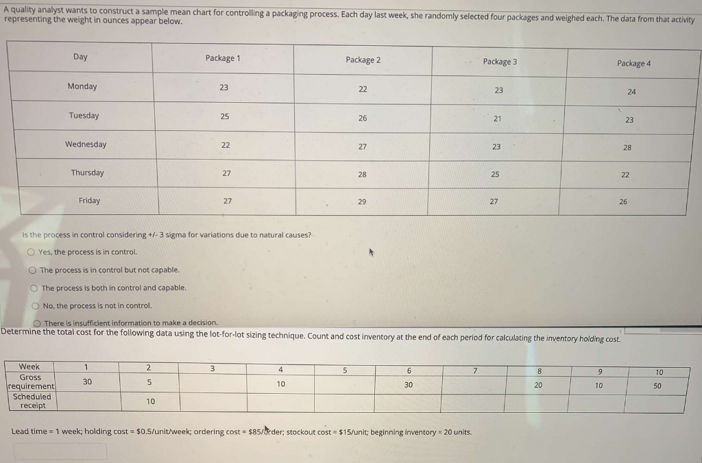 A quality analyst wants to construct a sample